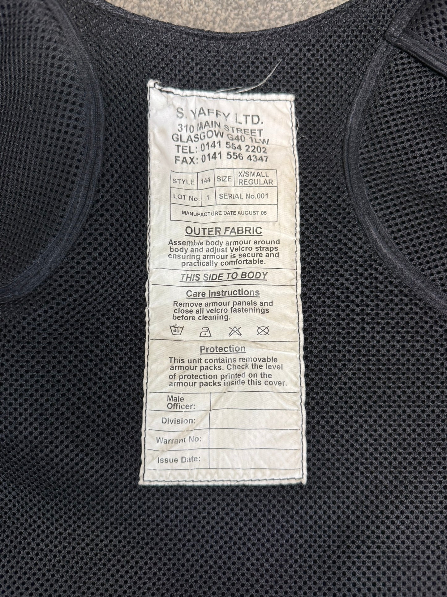 Ex Police Meggitt Yaffy Body Armour Vest Anti Stab & Ballistic HG1A & KR2 X SMALL Security
