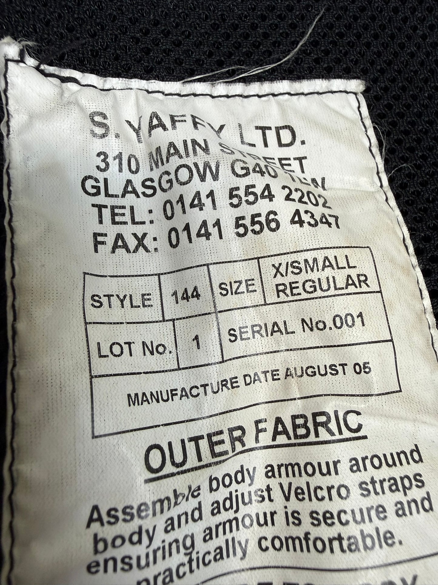 Ex Police Meggitt Yaffy Body Armour Vest Anti Stab & Ballistic HG1A & KR2 X SMALL Security