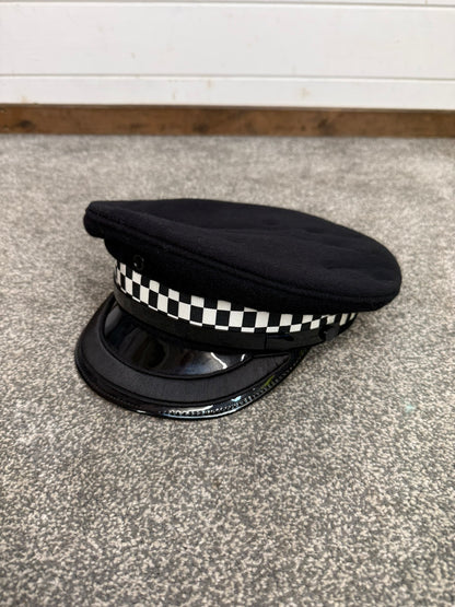 Ex Police Black Peak Cap 60cm Rank Banded Film TV Collector