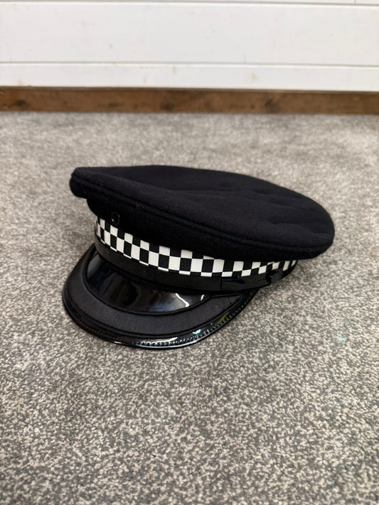 Ex Police Black Peak Cap 60cm Rank Banded Film TV Collector