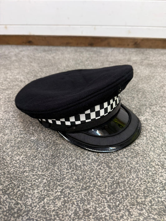 Ex Police Black Peak Cap 60cm Rank Banded Film TV Collector