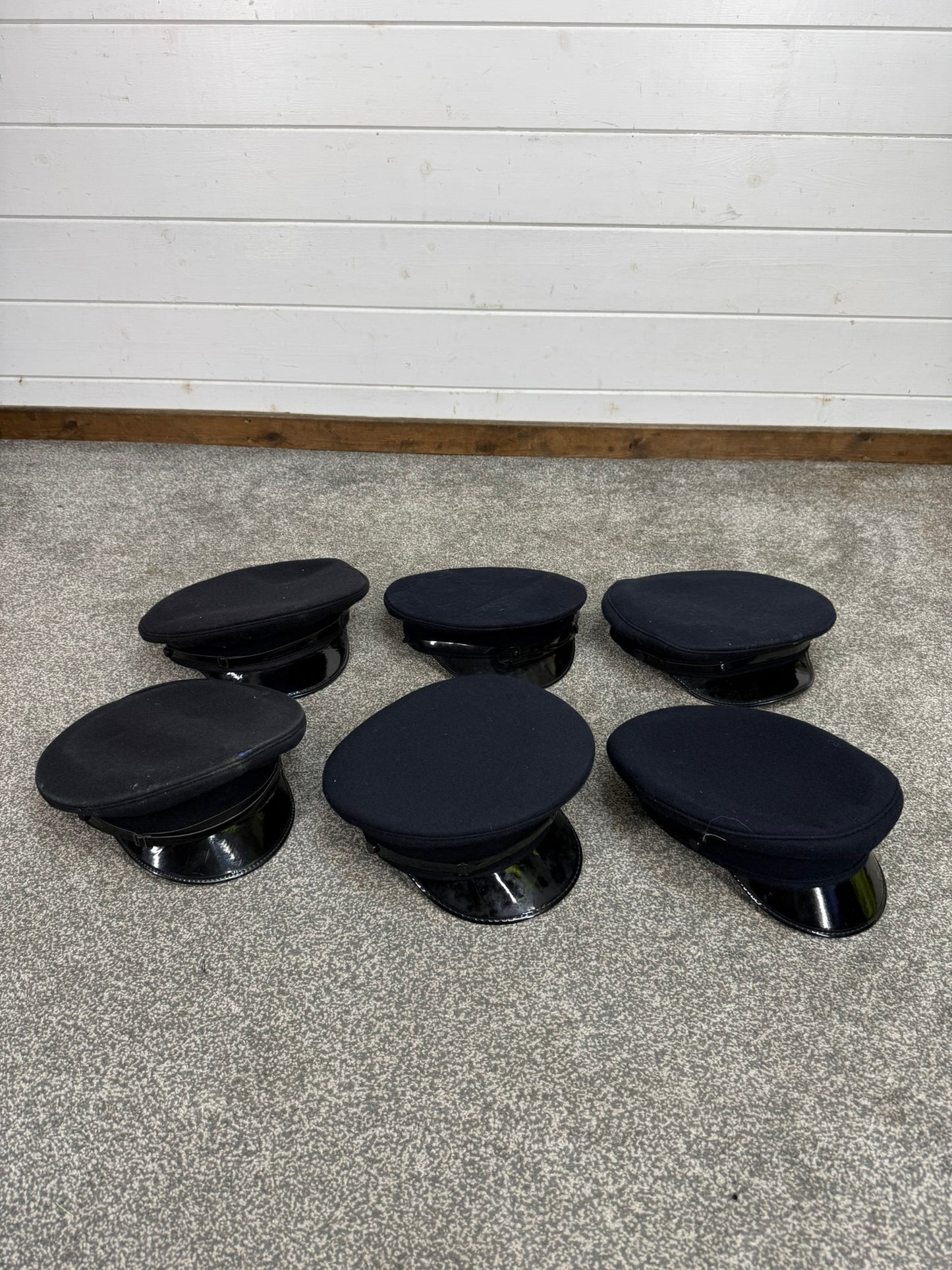 6x Ex Police Peak Cap Job Lot Theatre Headwear Uniform Film Prop Lot