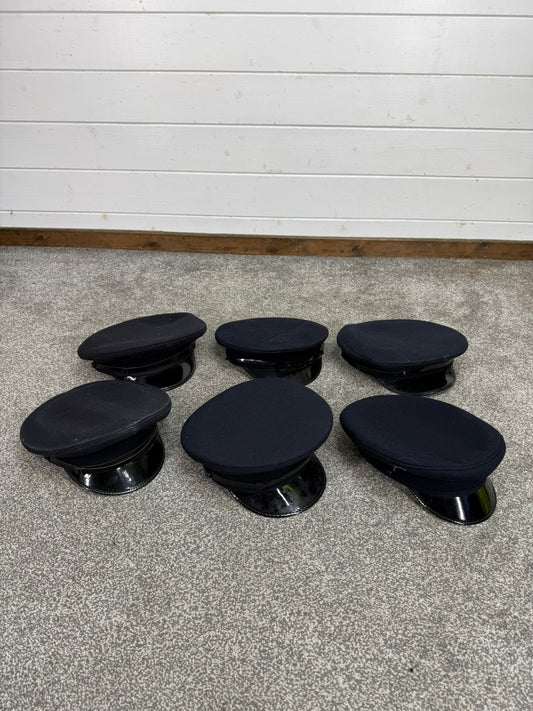 6x Ex Police Peak Cap Job Lot Theatre Headwear Uniform Film Prop Lot