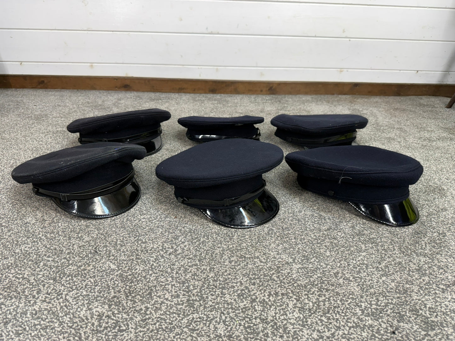 6x Ex Police Peak Cap Job Lot Theatre Headwear Uniform Film Prop Lot