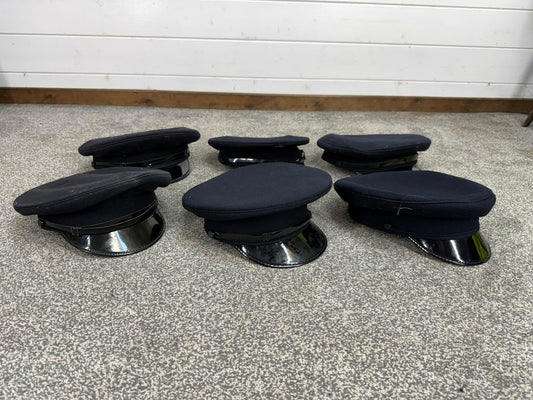 6x Ex Police Peak Cap Job Lot Theatre Headwear Uniform Film Prop Lot