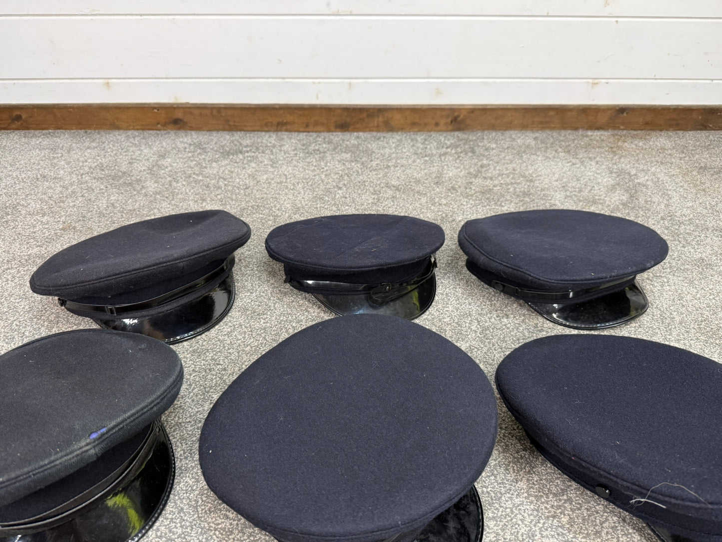 6x Ex Police Peak Cap Job Lot Theatre Headwear Uniform Film Prop Lot