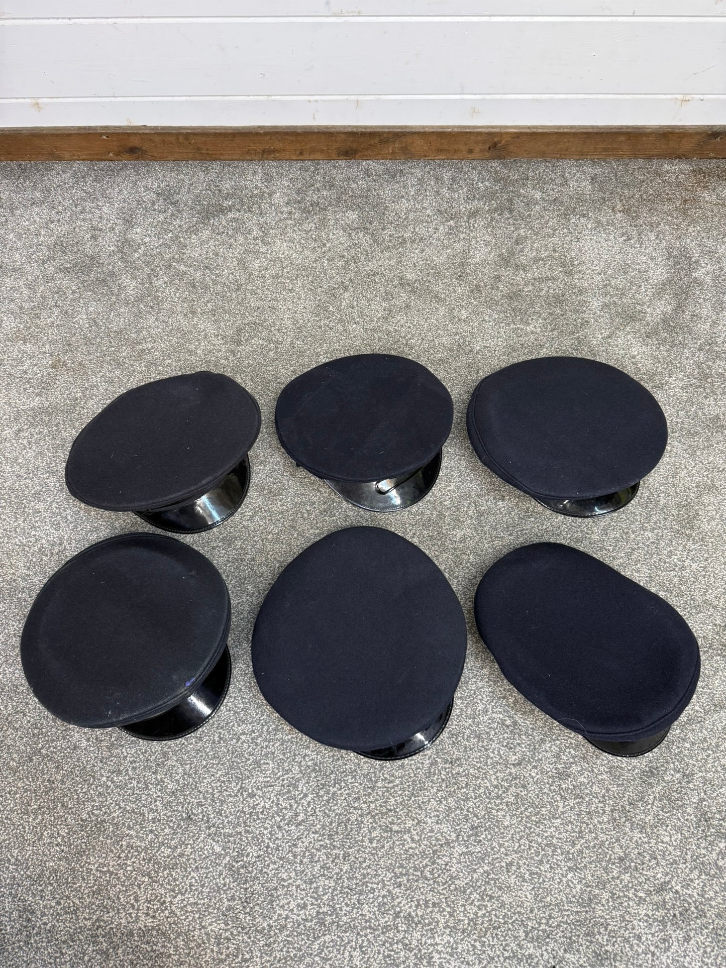 6x Ex Police Peak Cap Job Lot Theatre Headwear Uniform Film Prop Lot