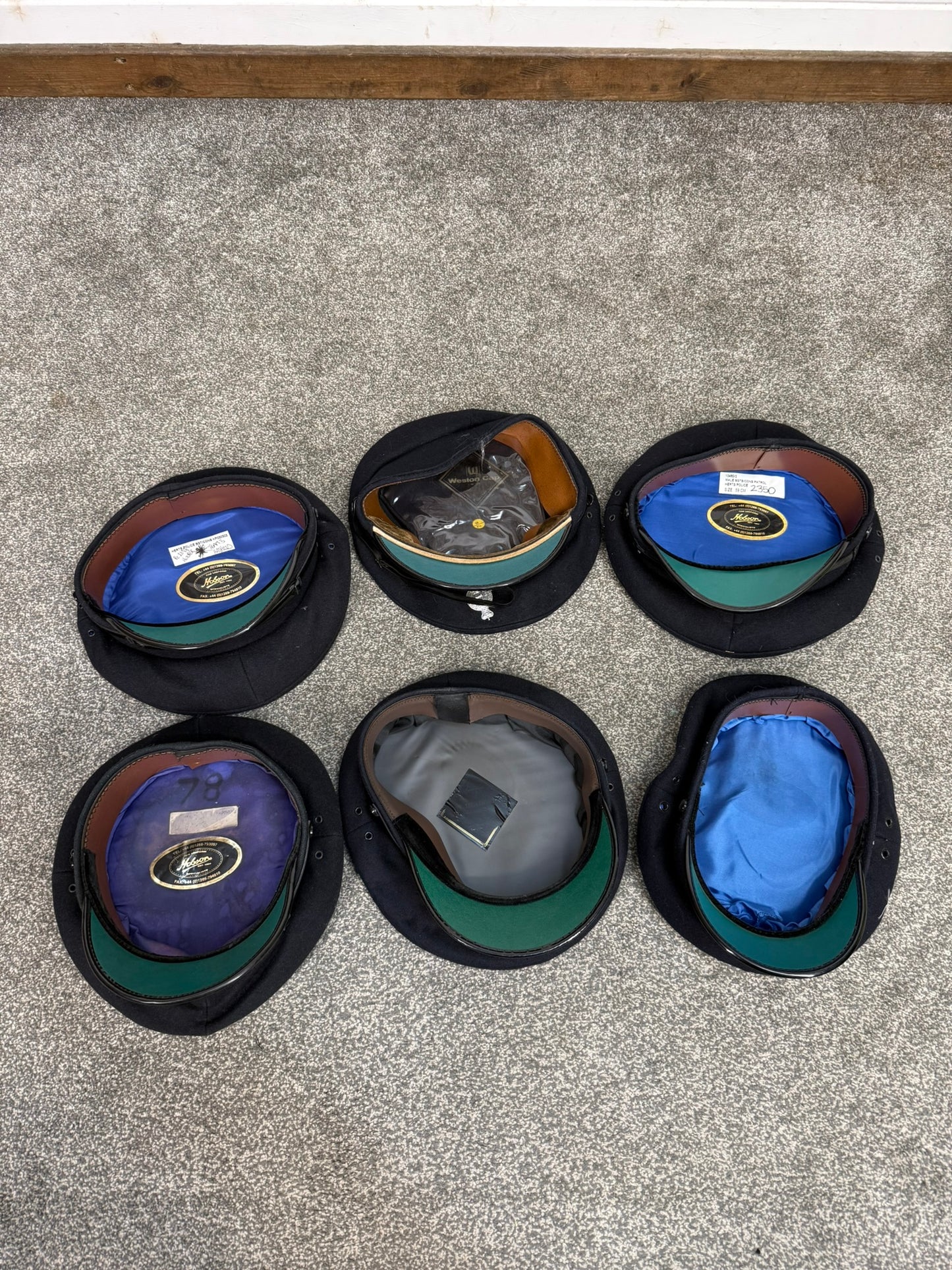6x Ex Police Peak Cap Job Lot Theatre Headwear Uniform Film Prop Lot