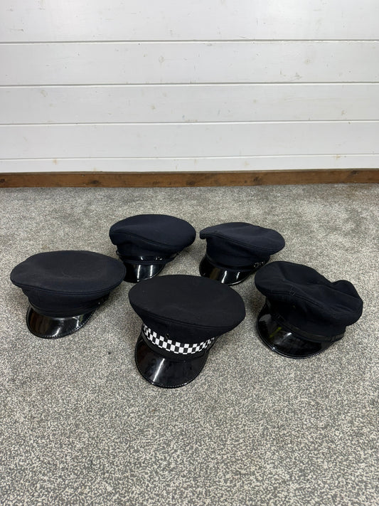5x Ex Police Peak Cap Job Lot Theatre Headwear Uniform Film Prop Lot