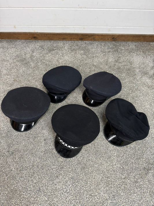 5x Ex Police Peak Cap Job Lot Theatre Headwear Uniform Film Prop Lot