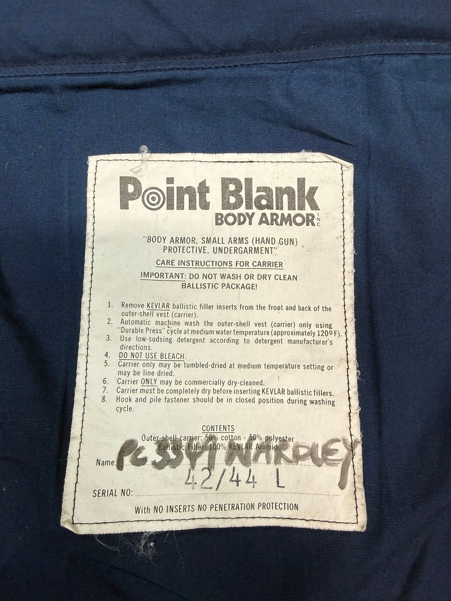 Ex Police Point Blank Kevlar Body Armour WITH Inserts Collector Display