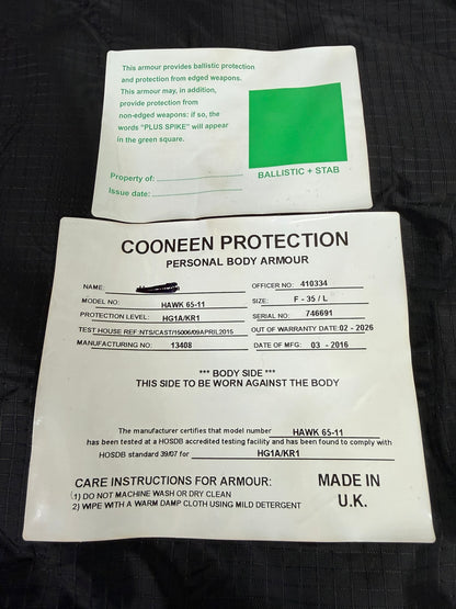 Ex Police Cooneen Body Armour Vest Anti Stab & Ballistic HG1A & KR1 SML Security