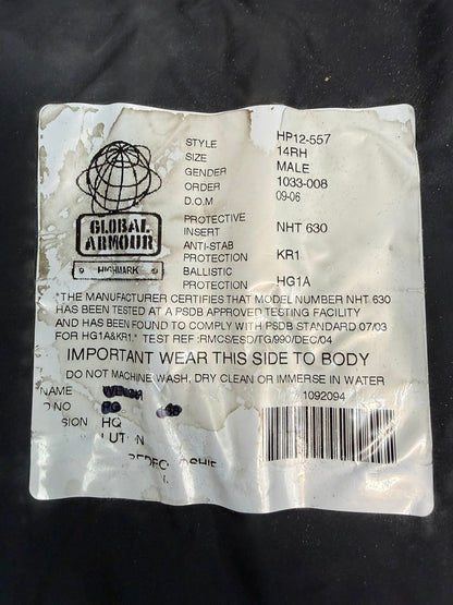 Ex Police Global Armour Body Armour Vest X LARGE Anti Stab & Ballistic HG1A / KR1 Security