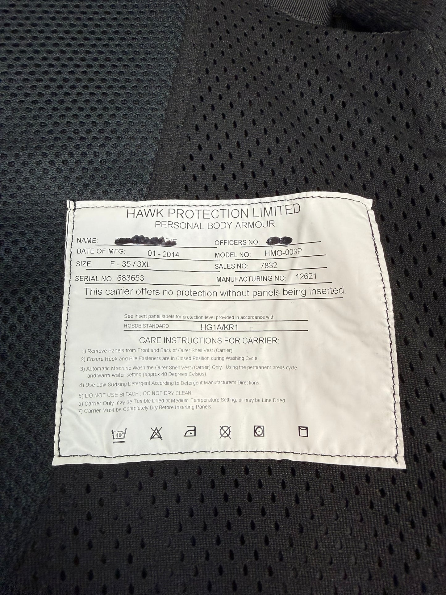 Ex Police Cooneen Body Armour Female Vest Anti Stab & Ballistic HG1A & KR1 - MEDIUM