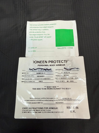 Ex Police Cooneen Body Armour Vest & Bag X LRG Anti Stab & Ballistic HG1A & KR1 Security Patrol