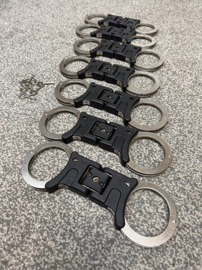 Ex Police Folding Hiatt Handcuffs Hinged Cuffs & Key Security Collectable