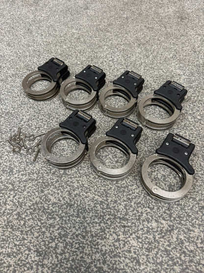 Ex Police Folding Hiatt Handcuffs Hinged Cuffs & Key Security Collectable